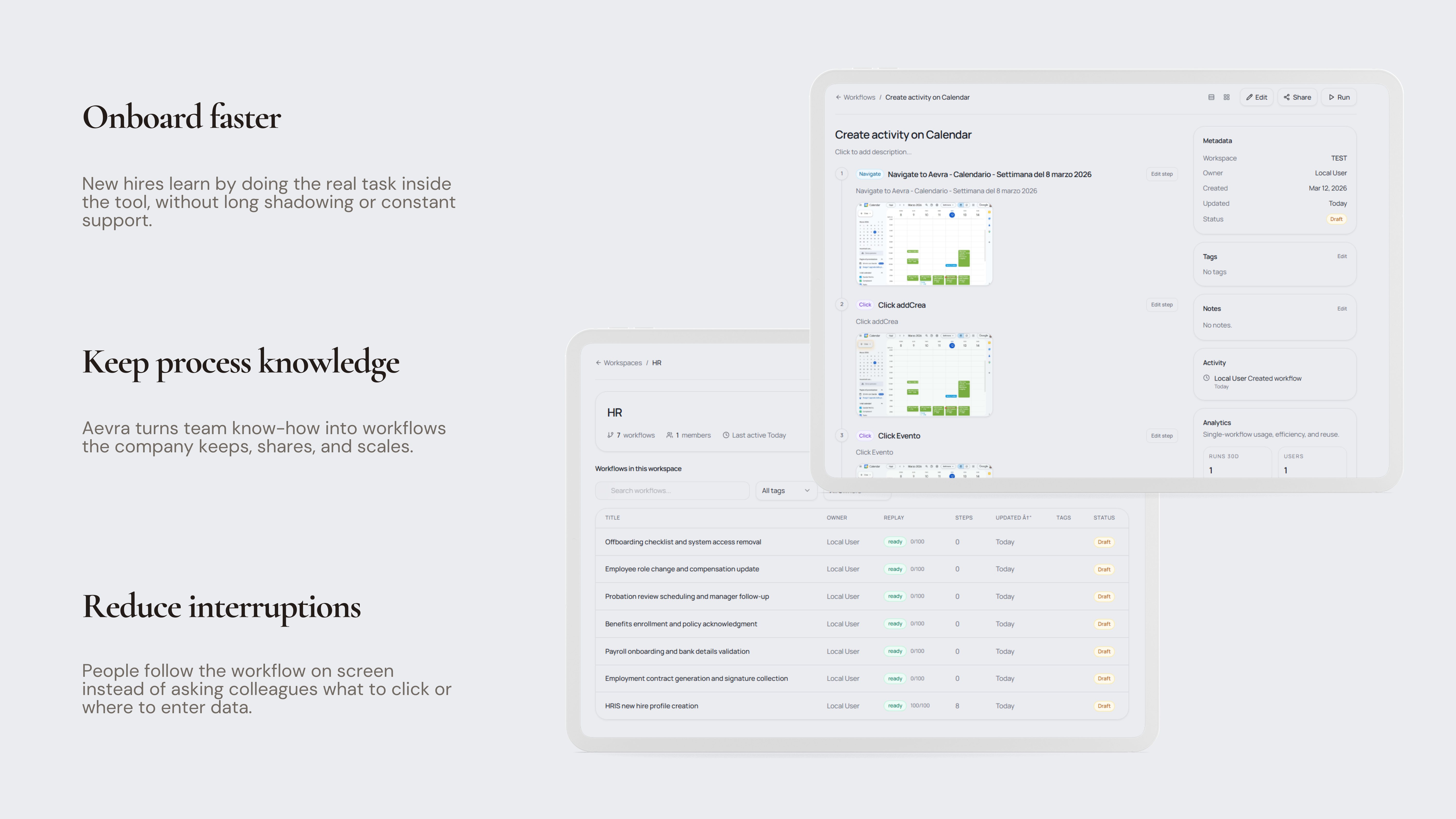 Aevra workflow interface preview